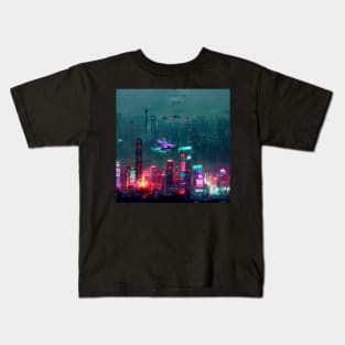 Flight Zone - Cyberpunk Cityscape Skyline Kids T-Shirt